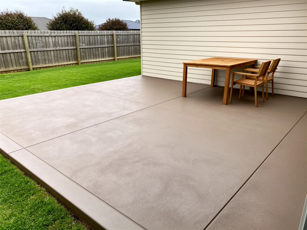 Backyard concrete patio with a smooth new resurfaced finish after concrete resurfacing